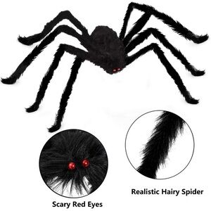 Halloween Spider with Light Up Eyes (LED Lights) Decor 4 Ft Hairy Spider Prop